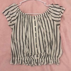 Black striped white off the shoulder blouse